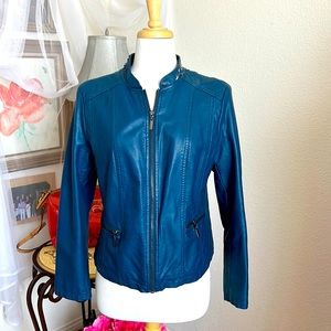 This Beautiful Alfani Faux leather blue Moto jacket.